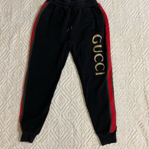 Gucci Black Joggers with Red and Green Stripes